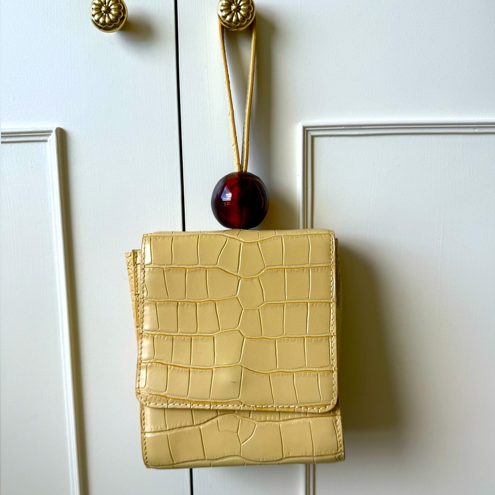 BY Far Ball Croco-Embossed Leather Top Handle Bag in Yellow